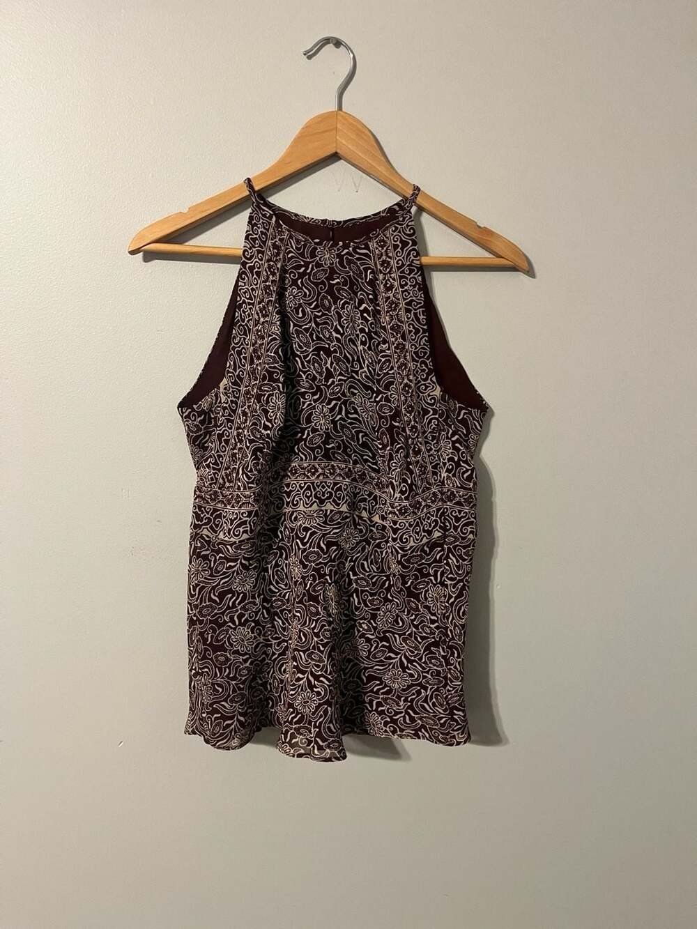 Ann Taylor, Halter Neck, Floral Print Top, Burgundy, Workwear, Business Casual,8